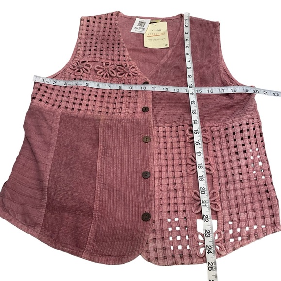 Floral Lace Sweater Vest Womens M-L Mauve Button Up Knit Sheer Boho New - Picture 11 of 12